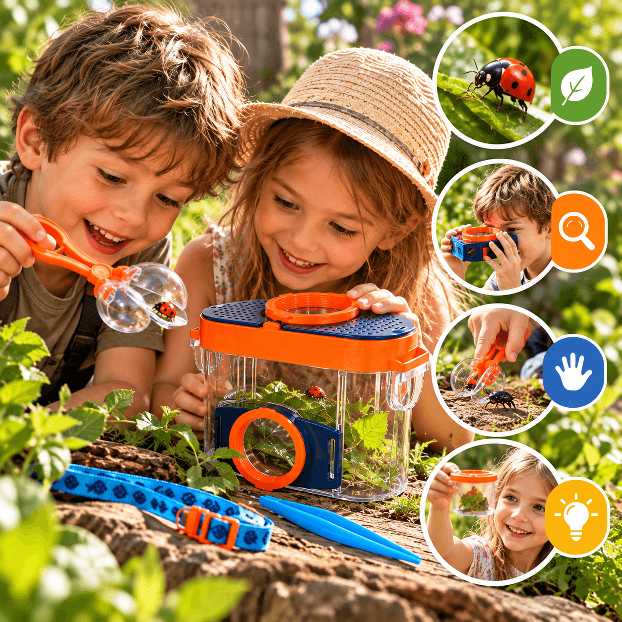 Enfants en balade avec le kit d'observation