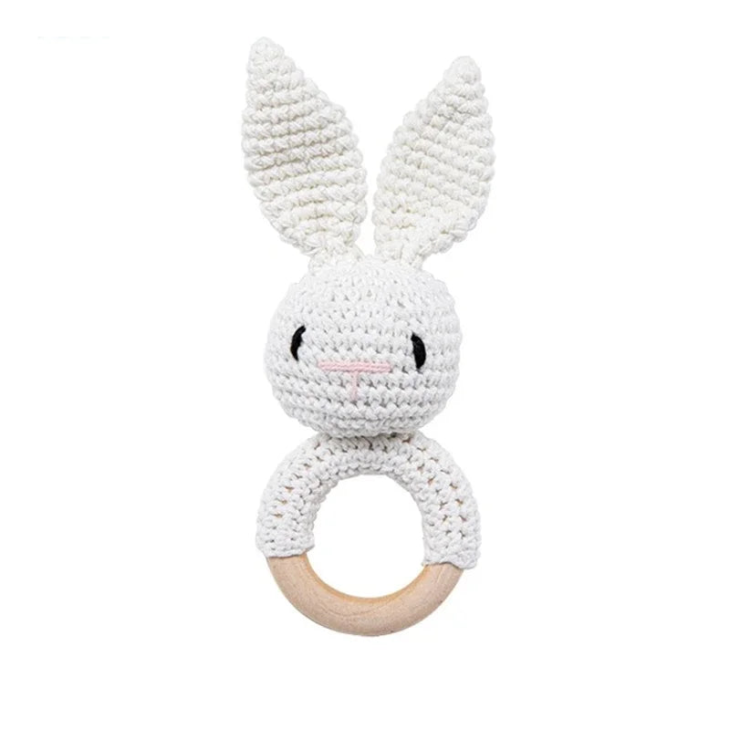 Hochet en Bois Lapin en tricot blanc