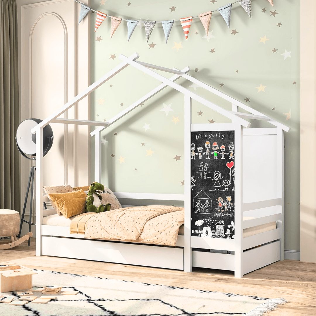 Lit Montessori 90x200 avec tiroirs et espace de rangement